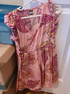 Tea Collection Salmon Patterned Wrap Dress